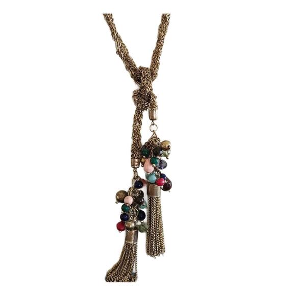 Etruscan Revival Tassel Lariat Necklace with Beads, 1960s, RARE - Picture 1 of 10